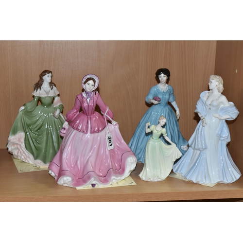 381 - FIVE BOXED COALPORT FIGURINES, comprising three limited edition The Catherine Cookson Collection fig... 