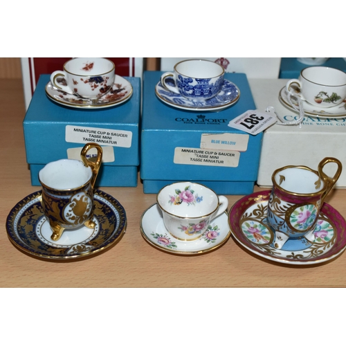 387 - A COLLECTION OF MINIATURE CUPS AND SAUCERS, ETC, to include boxed teacups in Royal Albert Old Countr... 