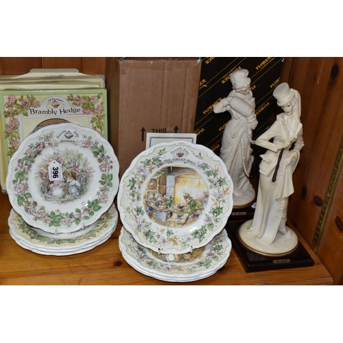 396 - EIGHT ROYAL DOULTON 'BRAMBLY HEDGE' PLATES, AND TWO CAPODIMONTE FIGURES, the Brambly Hedge plates co... 