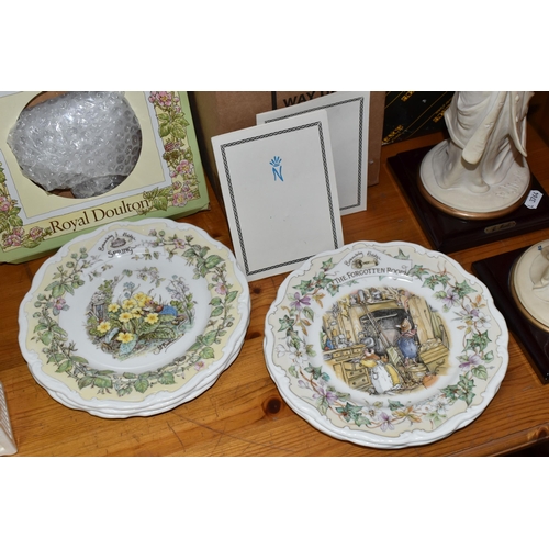 396 - EIGHT ROYAL DOULTON 'BRAMBLY HEDGE' PLATES, AND TWO CAPODIMONTE FIGURES, the Brambly Hedge plates co... 