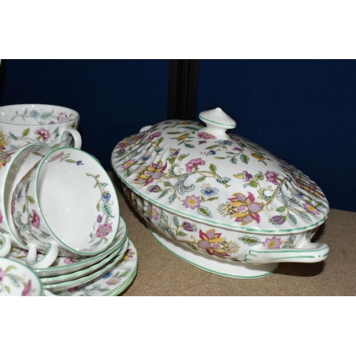 416 - A GROUP OF MINTON 'HADDON HALL' PATTERN TEAWARE, comprising an oval trinket dish (marked as second q... 