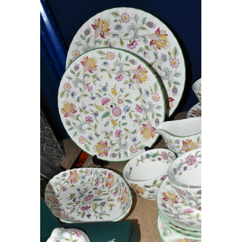 416 - A GROUP OF MINTON 'HADDON HALL' PATTERN TEAWARE, comprising an oval trinket dish (marked as second q... 