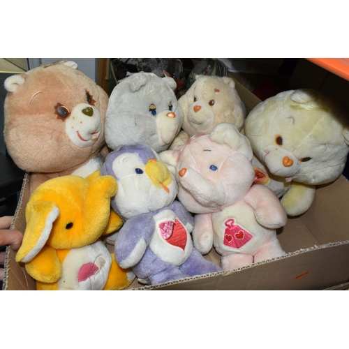 429 - TWO BOXES OF CARE BEARS AND MATTEL DOLLS, to include five 1990's Mattel Barbie Kelly Club dolls with... 