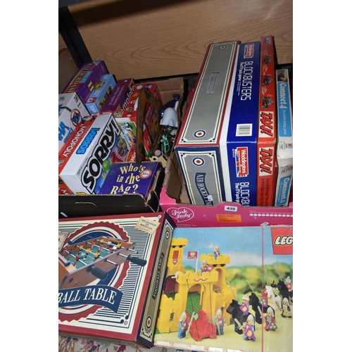 435 - TWO BOXES OF VINTAGE BOARD GAMES AND LEGO, to include a boxed set of Lego 375 (box is damaged and pl... 