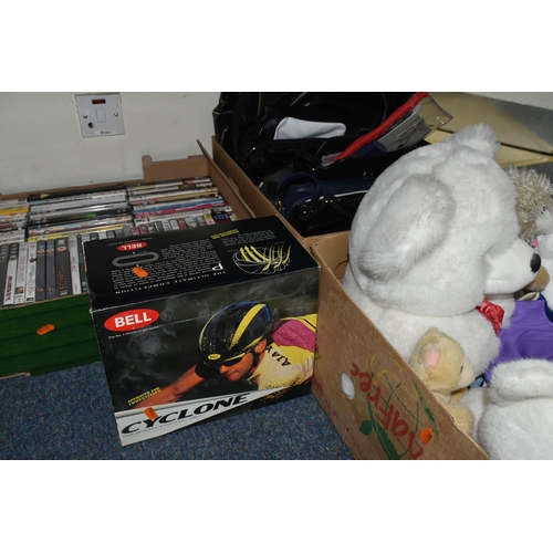 451 - FOUR BOXES AND LOOSE DVDS, CDS, BAGS AND SUNDRY ITEMS, to include approximately ninety DVDs and DVD ... 