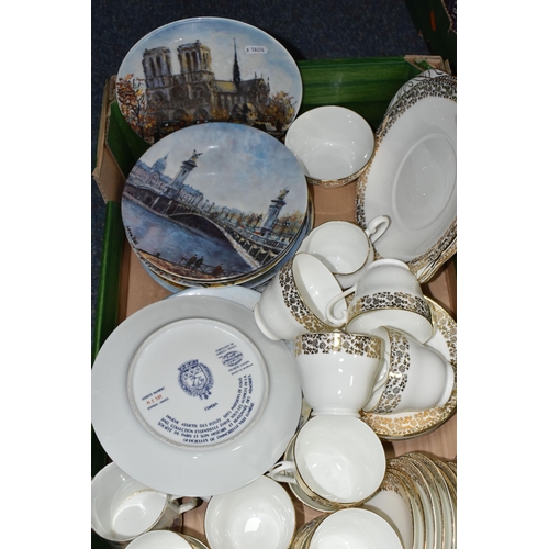 452 - A BOX OF CERAMICS, to include a thirty seven piece Adderley tea set, a set of twelve Bradford Exchan... 