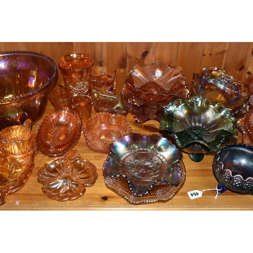 454 - A COLLECTION OF CARNIVAL GLASS, over forty pieces to include a punch bowl and cups, bowls, jugs, and... 