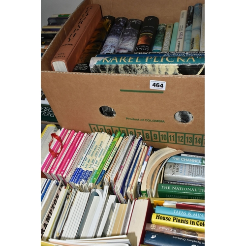 464 - FOUR BOXES OF BOOKS and MAPS containing approximately 100 titles in hardback and paperback formats, ... 