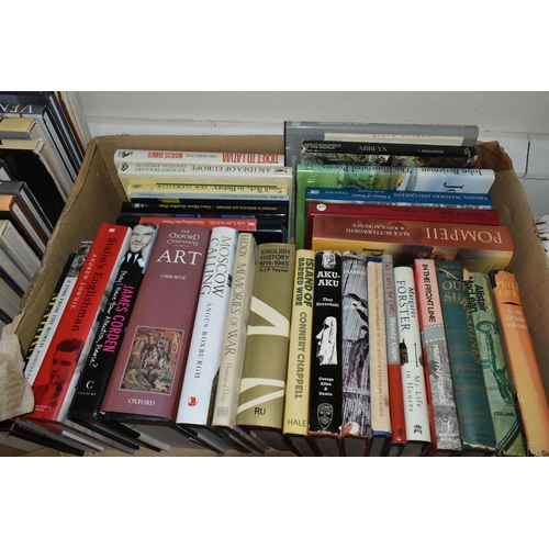 464 - FOUR BOXES OF BOOKS and MAPS containing approximately 100 titles in hardback and paperback formats, ... 