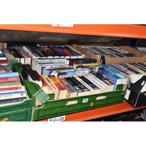 472 - FIVE BOXES OF BOOKS containing approximately 140 miscellaneous titles in hardback and paperback form... 