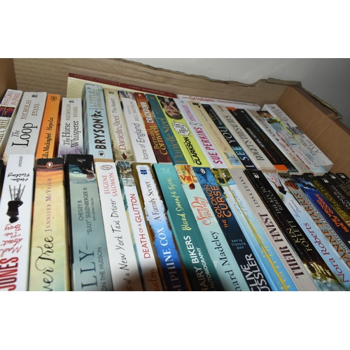 472 - FIVE BOXES OF BOOKS containing approximately 140 miscellaneous titles in hardback and paperback form... 