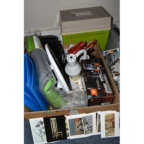 475 - TWO BOXES AND LOOSE POSTCARDS AND SUNDRY HOMEWARES, to include a quantity of late twentieth century/... 