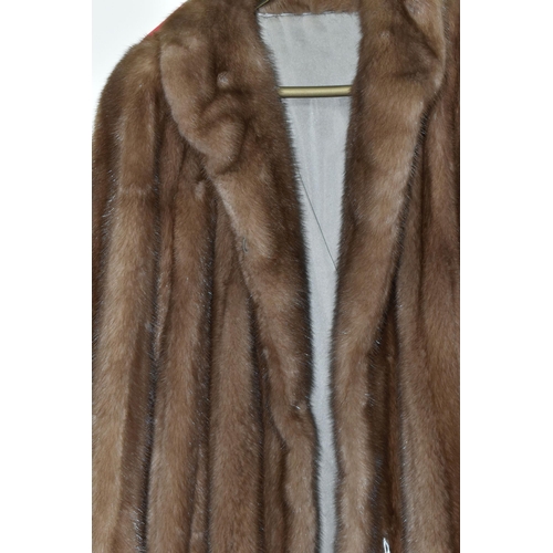 477 - A LADIES  MID LENGTH FUR COAT, pastel brown, maker's name Subhashini, approximate UK size 12 (1) (Co... 