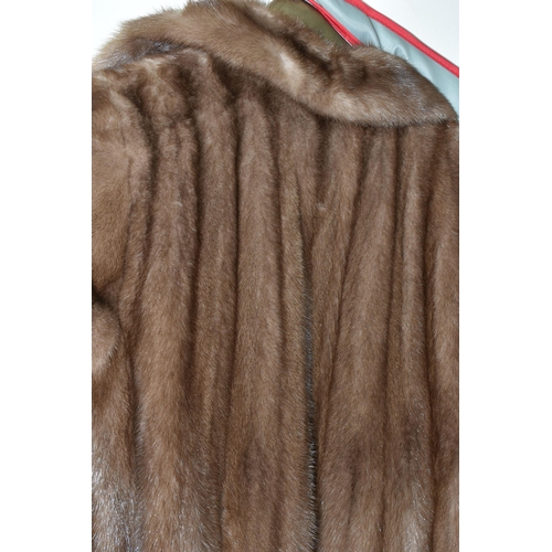 477 - A LADIES  MID LENGTH FUR COAT, pastel brown, maker's name Subhashini, approximate UK size 12 (1) (Co... 