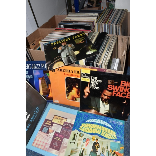 488 - FOUR TRAYS CONTAINING OVER TWO HUNDRED LPs, 78s AND 12in SINGLES mostly easy listening as well as 19... 