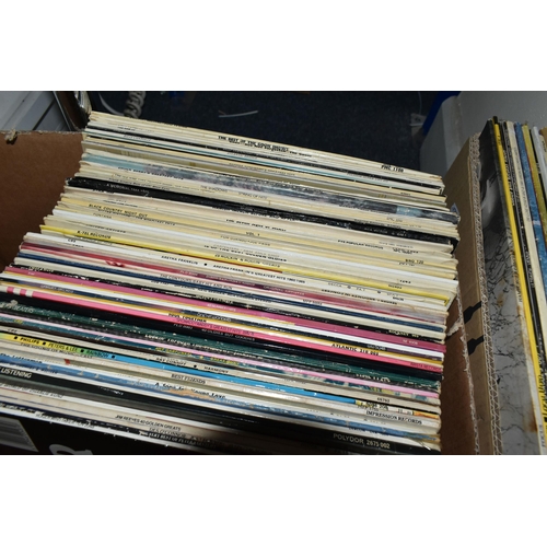 488 - FOUR TRAYS CONTAINING OVER TWO HUNDRED LPs, 78s AND 12in SINGLES mostly easy listening as well as 19... 