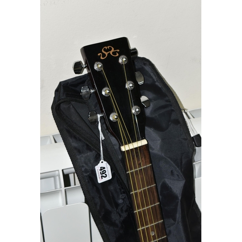 492 - AN SX GUITARS MD160/VS ACOUSTIC GUITAR with Tobacco sunburst finish along with a soft case