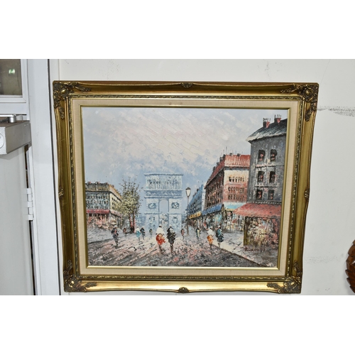 493 - A 20TH CENTURY PARISIAN STREET SCENE, bears a signature 'Burnett' bottom right, oil on canvas, appro... 