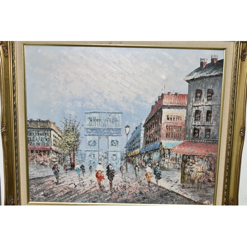 493 - A 20TH CENTURY PARISIAN STREET SCENE, bears a signature 'Burnett' bottom right, oil on canvas, appro... 