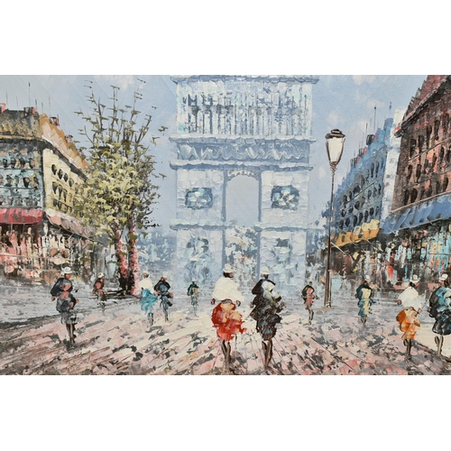 493 - A 20TH CENTURY PARISIAN STREET SCENE, bears a signature 'Burnett' bottom right, oil on canvas, appro... 