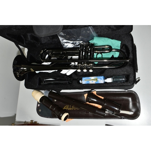 494 - AN EASTROCK CORNET with black chrome finish, a silvered mouthpiece, hard case along with a Allos No3... 