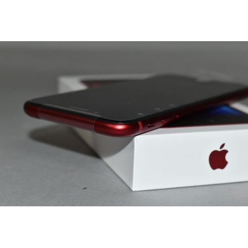 502 - A BOXED UNUSED APPLE IPHONE, a red third generation iPhone SE 64GB  model A2783 and USB (1) (Conditi... 