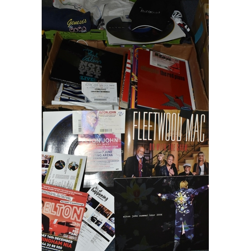 505 - TWO BOXES OF POP MUSIC MEMORABILIA to include a collection of 25 tour 'T' Shirts (appear unused) fro... 