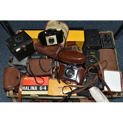 506 - ONE BOX OF VINTAGE CAMERAS, eighteen cameras to include a Kodak Brownie Cresta 3, a Rajar No.6 camer... 