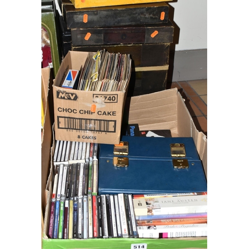 514 - ONE BOX OF CDS, DVDS 45RPM RECORDS AND L.P RECORDS, over sixty L.P records to include artist The Las... 