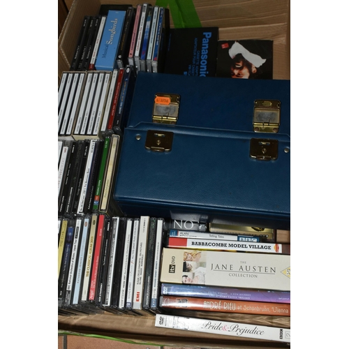 514 - ONE BOX OF CDS, DVDS 45RPM RECORDS AND L.P RECORDS, over sixty L.P records to include artist The Las... 