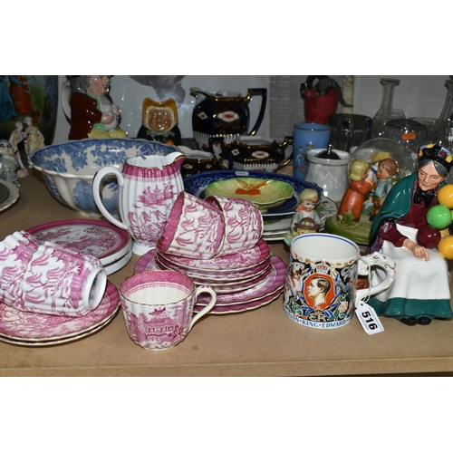 516 - A GROUP OF TEAWARE AND CERAMICS, comprising a Laura Knight designed Royal Commemorative tankard for ... 