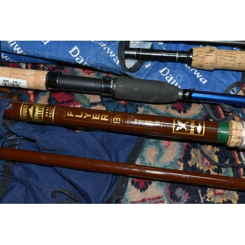 524 - THREE BOXES AND LOOSE FISHING EQUIPMENT, including rods: Daiwa Carp Match Pellet Waggler 12W (good c... 