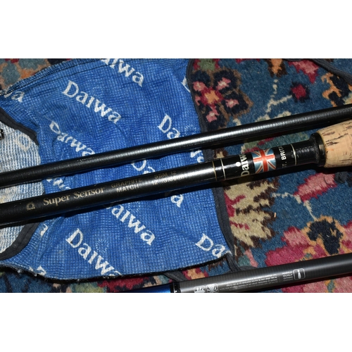 524 - THREE BOXES AND LOOSE FISHING EQUIPMENT, including rods: Daiwa Carp Match Pellet Waggler 12W (good c... 