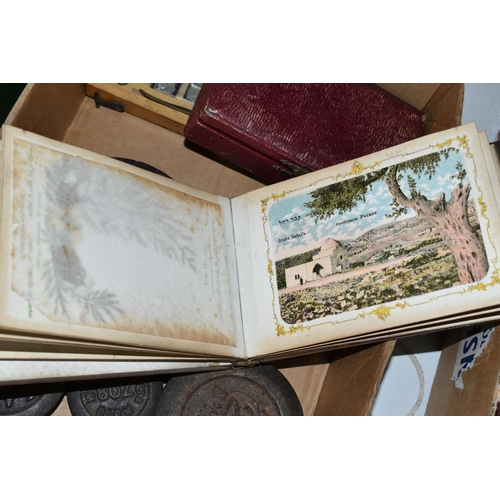 531 - A BOX OF WEIGHTS, SEALING SET AND A PRESSED FLOWER SOUVENIR ALBUM, comprising a fitted wooden case o... 