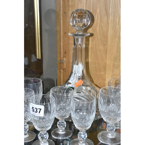 537 - A WATERFORD CRYSTAL MARQUIS SHIPS DECANTER WITH STOPPER AND TWO SETS OF SIX WATERFORD COLLEEN SHORT ... 