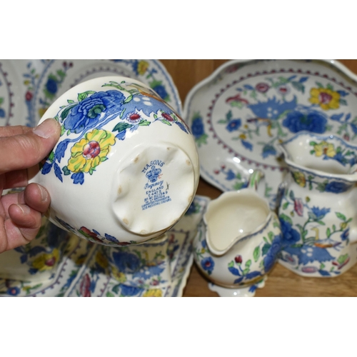 541 - ELEVEN PIECES OF MASONS REGENCY PATTERN TABLEWARES, comprising rectangular twin handled sugar box an... 