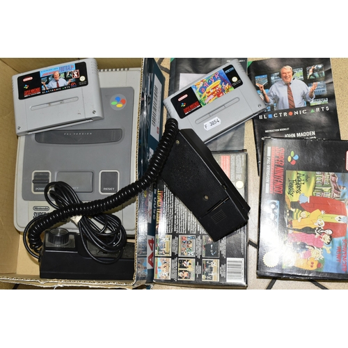 542 - NINTENDO SNES CONSOLE AND GAMES, includes The Adams Family Pugsley's Scavenger Hunt (boxed with manu... 