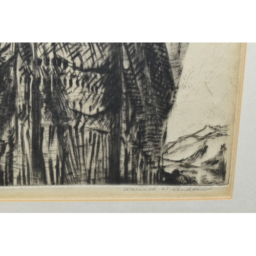 544 - WARWICK WILLIAM LENDON (1883-1971) FOUR PAINTINGS AND ETCHINGS, comprising an abstract study of flow... 