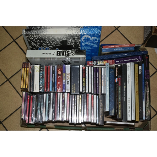 557 - FIVE BOXES OF Elvis Presley Memorabilia mostly CDs including a boxed 'The Original Elvis Presley Col... 