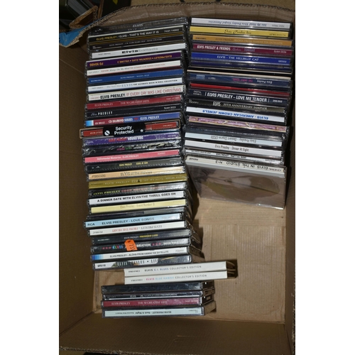 557 - FIVE BOXES OF Elvis Presley Memorabilia mostly CDs including a boxed 'The Original Elvis Presley Col... 