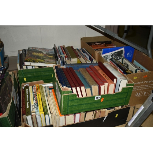 558 - SIX BOXES OF BOOKS and Magazines comprising approximately 100 miscellaneous book titles in hardback ... 