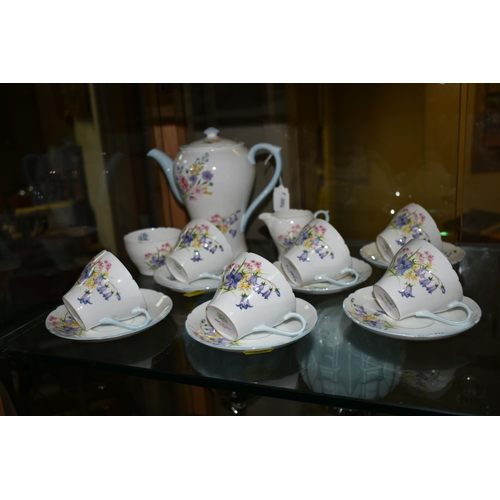 562 - A SHELLEY 'WILD FLOWERS' PATTERN FIFTEEN PIECE COFFEE SERVICE, comprising a coffee pot, cream jug an... 