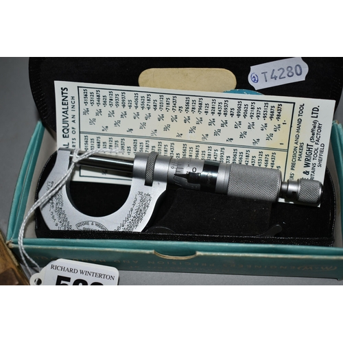 569 - TWO BOXED MOORE & WRIGHT MICROMETERS,  no.961B and 966B, together with a small quantity of other pre... 