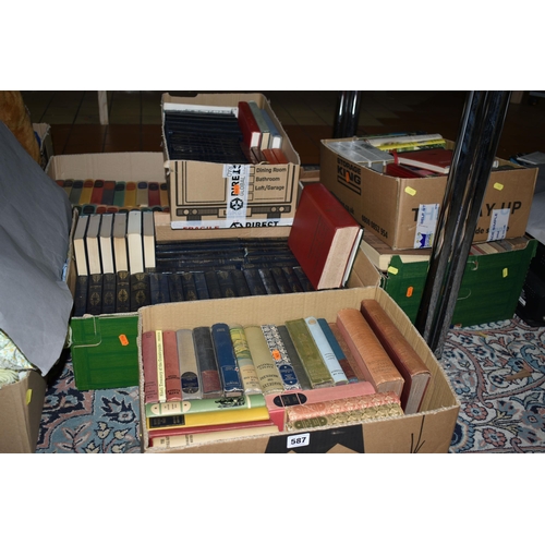 587 - SIX BOXES OF BOOKS comprising over 150 miscellaneous tiles in hardback format, subjects include reli... 