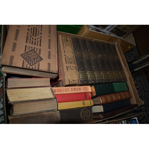 587 - SIX BOXES OF BOOKS comprising over 150 miscellaneous tiles in hardback format, subjects include reli... 