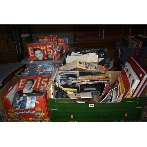 594 - FOUR BOXES OF ELVIS PRESLEY MEMORABILIA, EPHEMERA, BOOKS AND MAGAZINES, to include approximately one... 