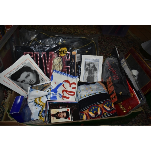 594 - FOUR BOXES OF ELVIS PRESLEY MEMORABILIA, EPHEMERA, BOOKS AND MAGAZINES, to include approximately one... 