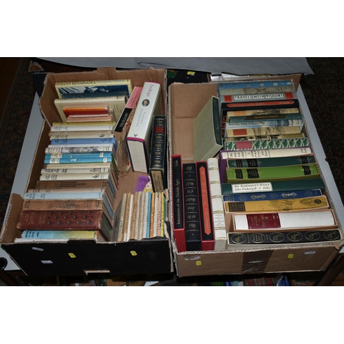 597 - TWO BOXES OF BOOKS containing over seventy miscellaneous titles in hardback format including twenty ... 