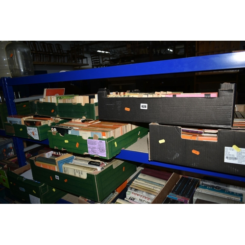 628 - FIVE BOXES OF BOOKS, comprising of over 300 miscellaneous titles, mostly in paperback format, from t... 