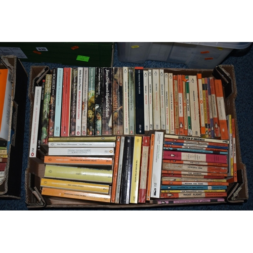 628 - FIVE BOXES OF BOOKS, comprising of over 300 miscellaneous titles, mostly in paperback format, from t... 